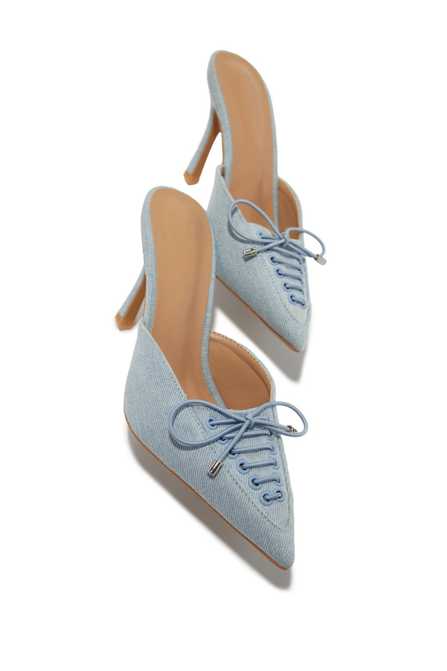 Load image into Gallery viewer, Nyla Pointed Toe Mule Heels - Light Denim
