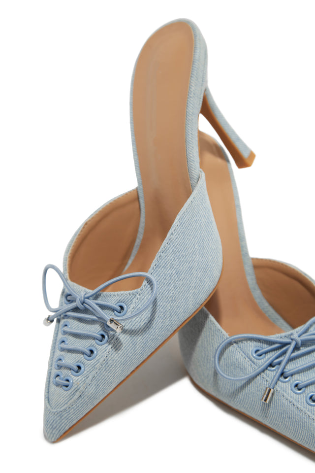 Load image into Gallery viewer, Nyla Pointed Toe Mule Heels - Light Denim
