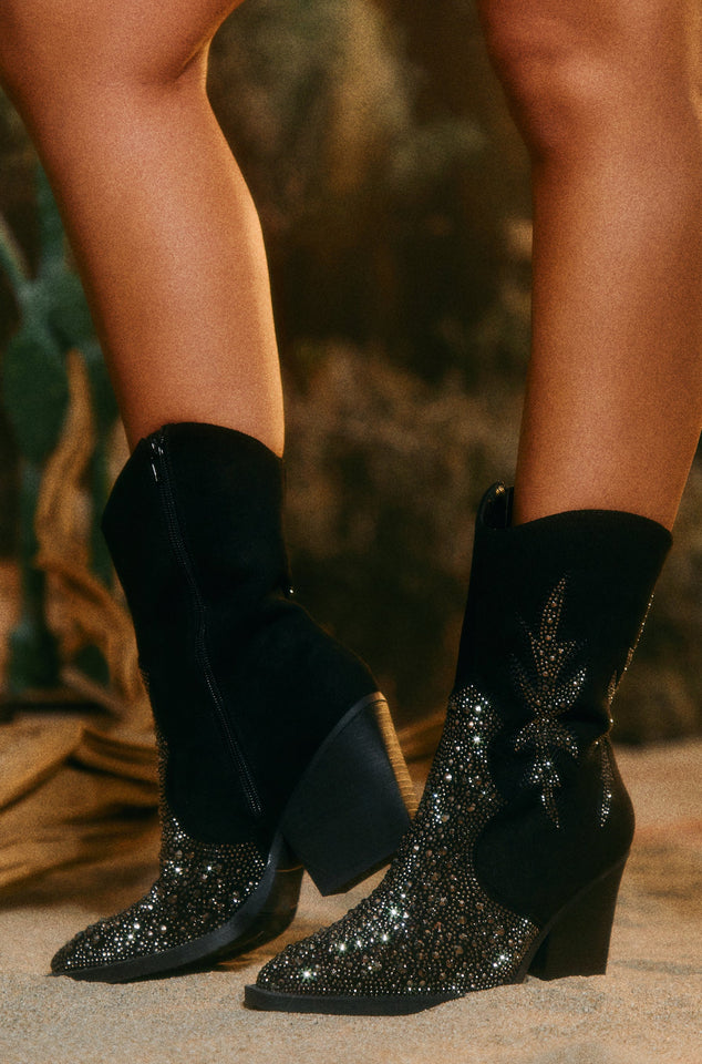 Load image into Gallery viewer, Women Wearing Black Embellished Cowgirl Boots
