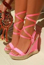Load image into Gallery viewer, Lucy Platform Lace Up Wedges - Pink
