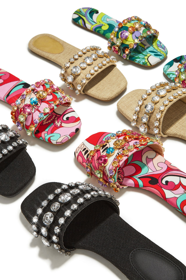 Load image into Gallery viewer, Luxe Paradise Embellished Slip On Sandals - Green
