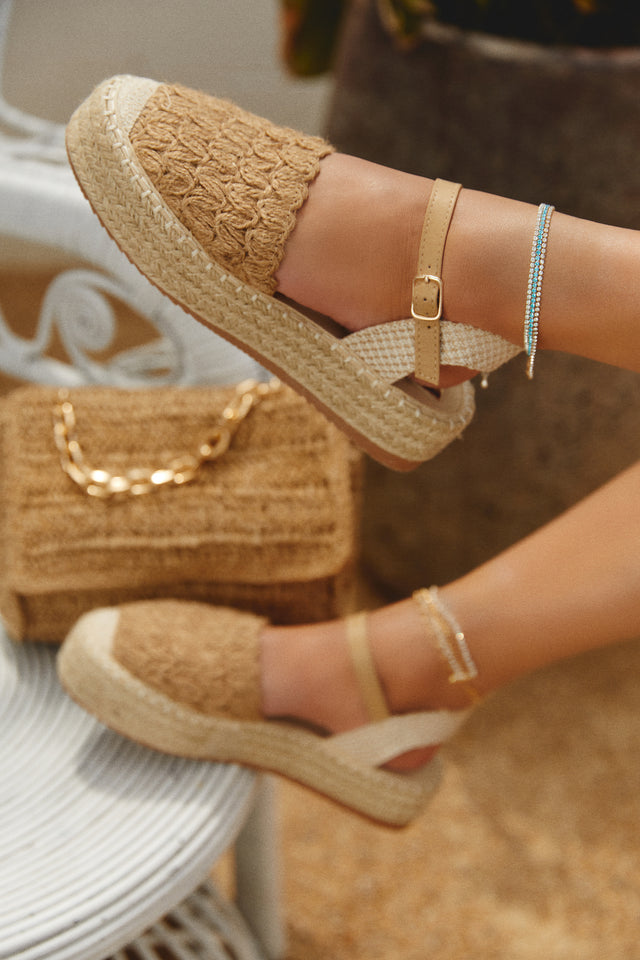 Miss Lola Made For Summer Taupe Espadrille Platform Sandals