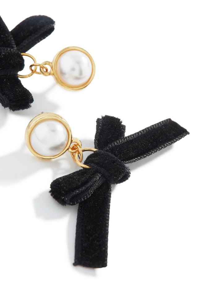 Load image into Gallery viewer, Marcia Dangle Bow Tie Earring - Gold Black
