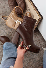 Load image into Gallery viewer, Masey Platform Block Heel Ankle Boots - Brown
