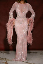 Load image into Gallery viewer, Own The Night Embellished Mesh Maxi Gown - Mauve
