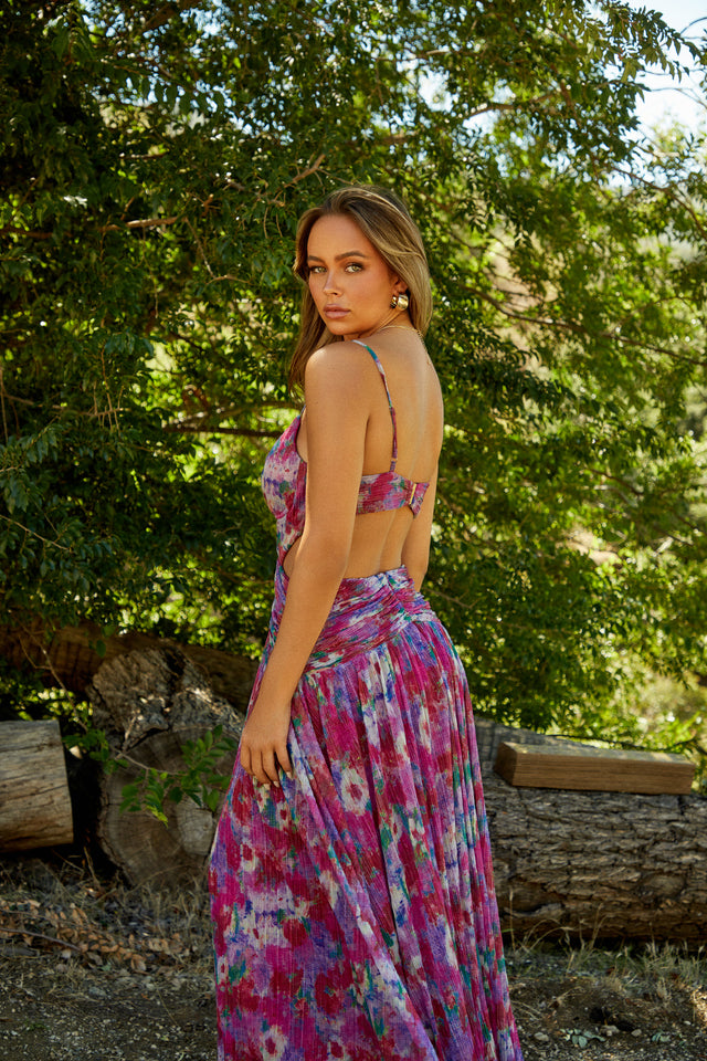 Load image into Gallery viewer, Purple Pink Open Back Maxi Dress
