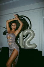 Load image into Gallery viewer, Metallic Taupe High Slit Dress
