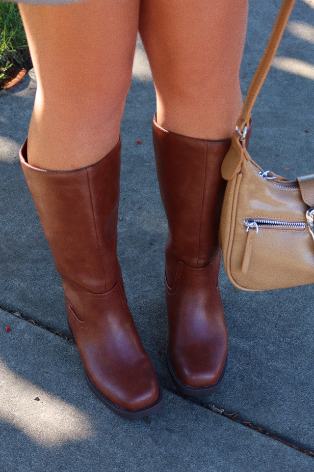 Midnight Icon Wide Fit Below The Knee Moto Boots - Brown