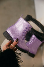 Load image into Gallery viewer, Mini Attitude Kids Glitter Lace Up Combat Boots - Purple
