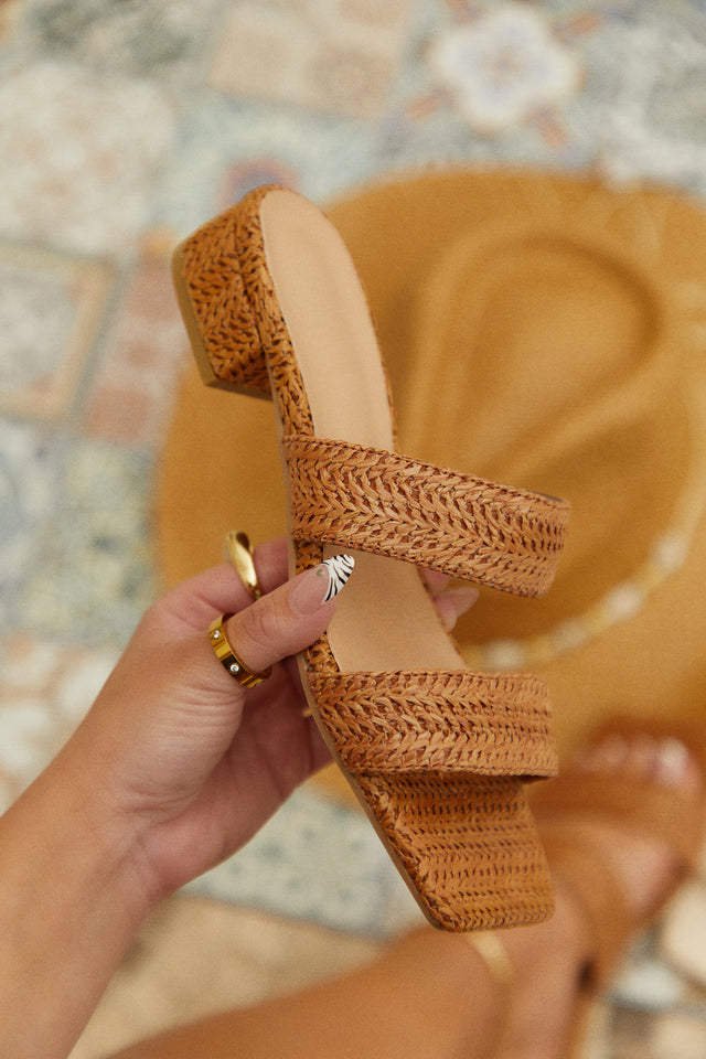 Load image into Gallery viewer, Mirabella Slip On Mini Heel Sandals - Tan
