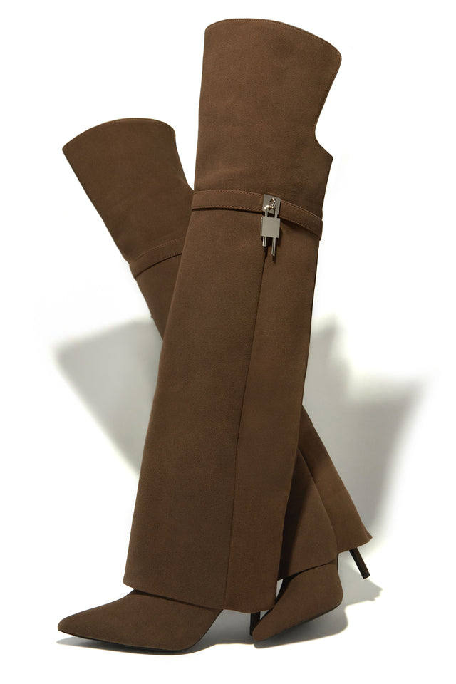 Load image into Gallery viewer, Kiana Over The Knee Heel Shark Boots - Brown
