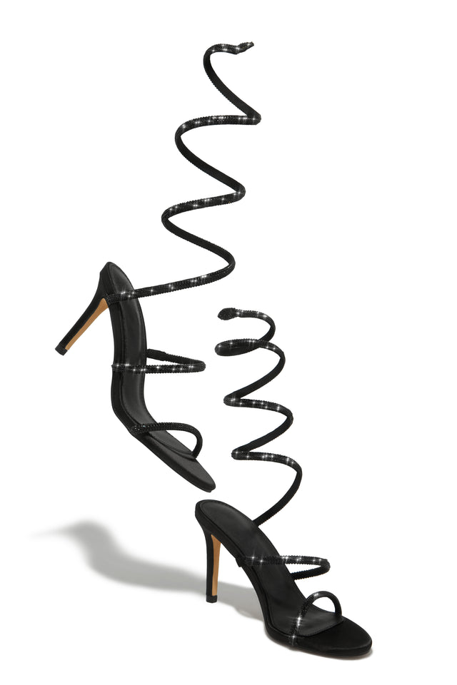 Sushmita Embellished Around The Ankle Coil Heels - Black