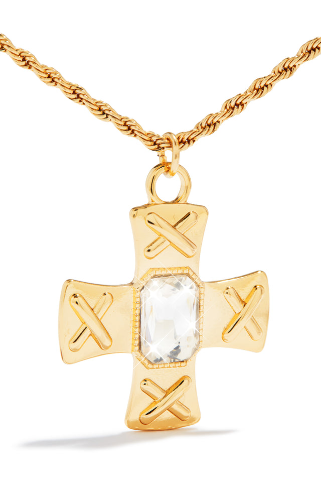 Load image into Gallery viewer, Gold and Clear Stone Necklace
