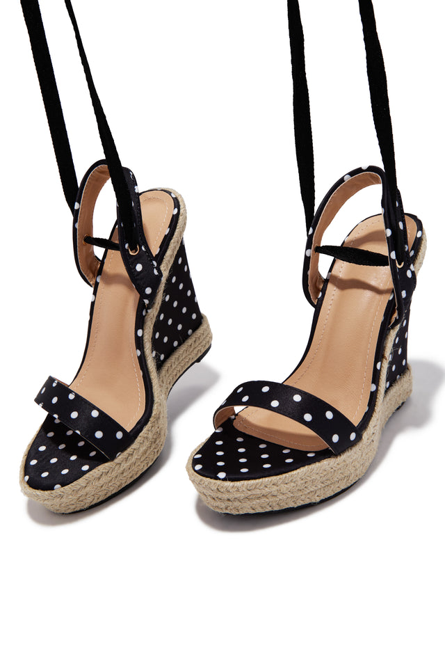 Load image into Gallery viewer, Lucy Platform Lace Up Wedges - Polka Dot
