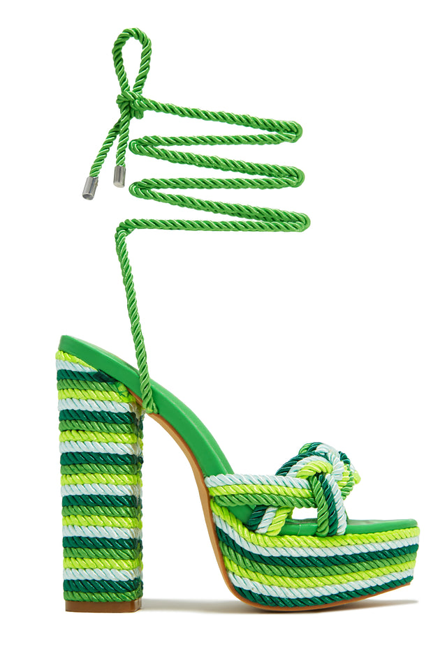 Load image into Gallery viewer, Green Rope Detailed Lace Up Platform Chunky Heels
