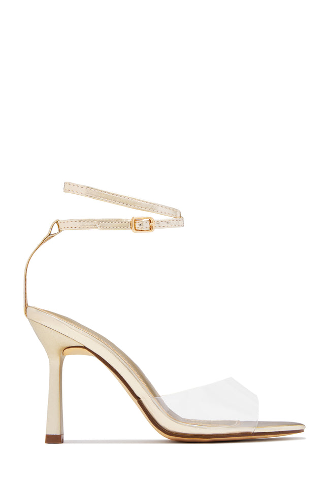 Load image into Gallery viewer, Rosalia Clear Strap Stiletto Heels – Gold
