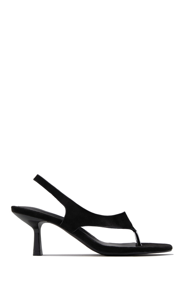 Load image into Gallery viewer, Eymi Thong Strap Slingback Mid Heels - Black Suede
