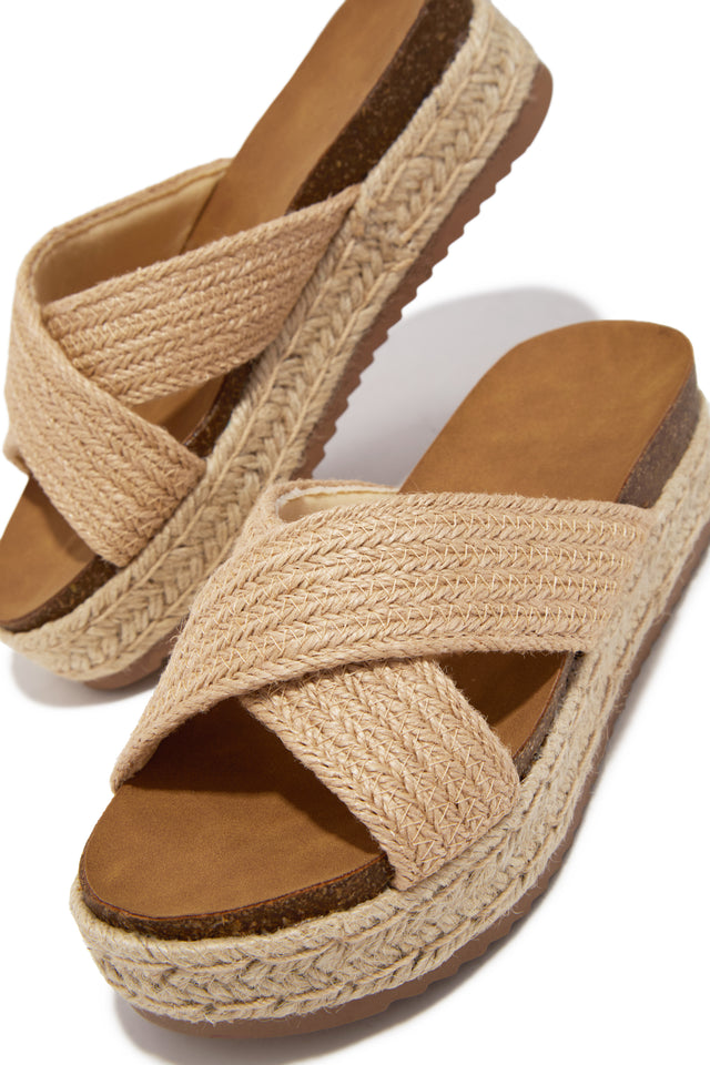 Load image into Gallery viewer, Palm Beach Raffia Platform Slip On Sandals - Natural
