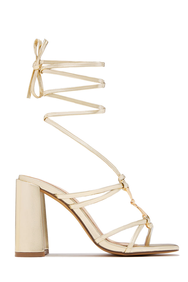 Load image into Gallery viewer, VIP Strut Lace Up Chunky Heels - Gold
