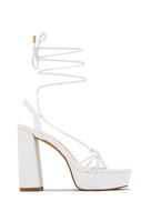 London Lace Up Platform Heels - White