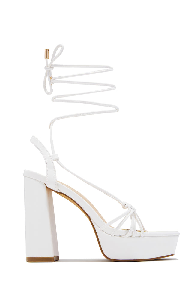 Load image into Gallery viewer, London Lace Up Platform Heels - White
