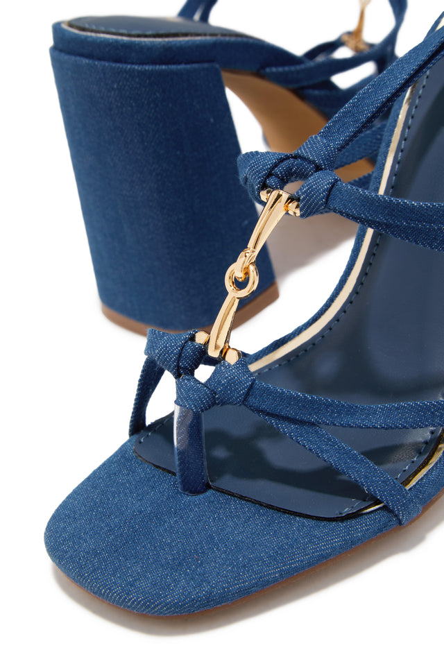 Load image into Gallery viewer, VIP Strut Lace Up Chunky Heels - Denim
