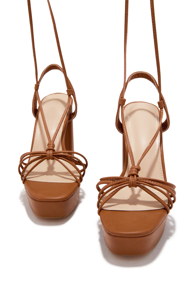 Load image into Gallery viewer, London Lace Up Platform Heels - Tan
