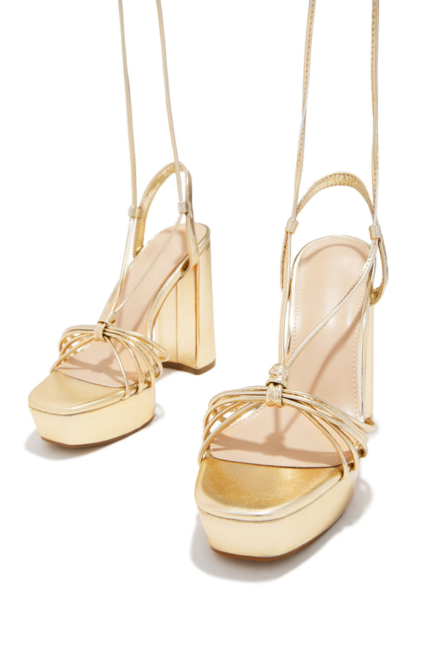 Load image into Gallery viewer, London Lace Up Platform Heels - Gold
