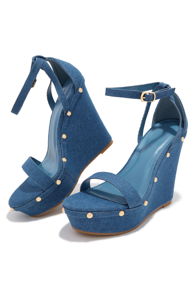 Load image into Gallery viewer, Britni Platform Wedge Heels - Denim
