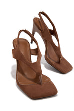 Load image into Gallery viewer, Sami Slingback Thong Strap Heels - Brown
