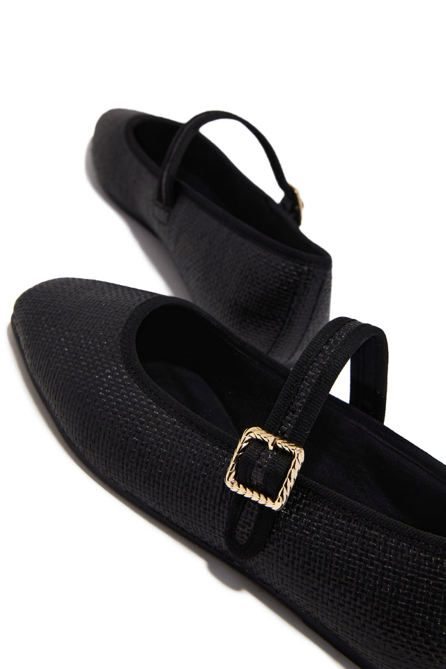 Load image into Gallery viewer, Eleni Mary Jane Raffia Flats - Black
