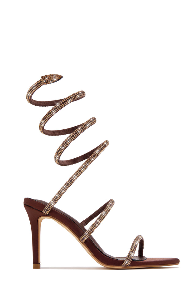 Load image into Gallery viewer, Sushmita Embellished Around The Ankle Coil Heels - Brown
