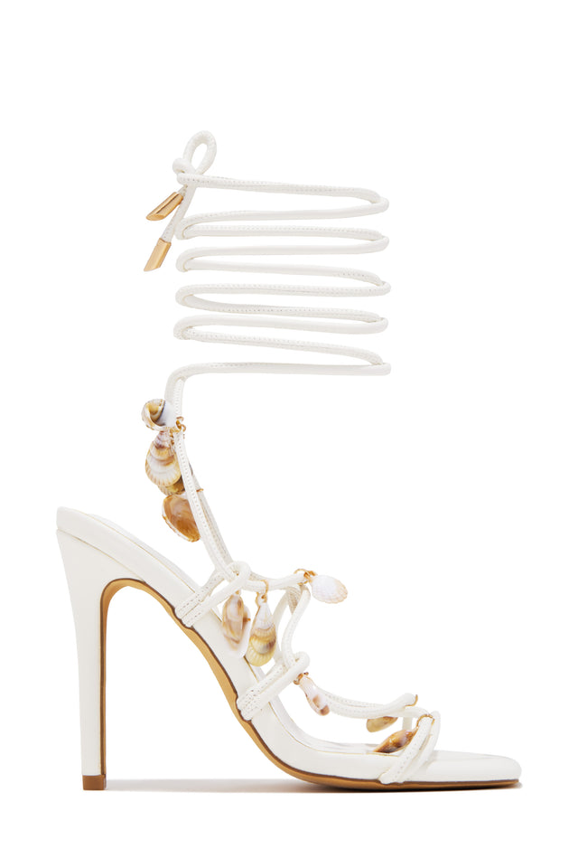 Load image into Gallery viewer, Isla Shell Charm Strappy Heels - White
