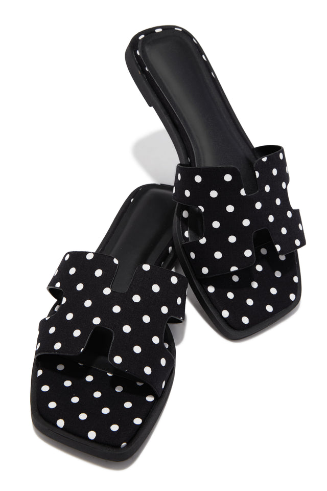 Load image into Gallery viewer, Lori Polka Dot Slip On Flat  Sandals - Black
