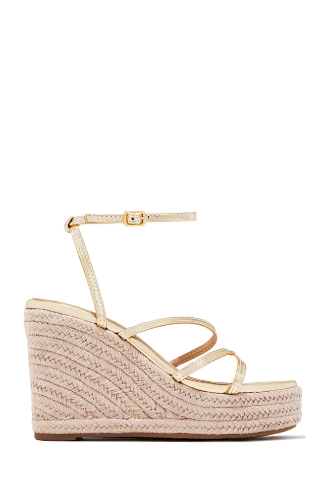 Load image into Gallery viewer, Lorena Strappy Espadrille Wedges - Gold

