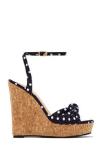 Load image into Gallery viewer, Monroe Polka Dot Cork Wedges - Black
