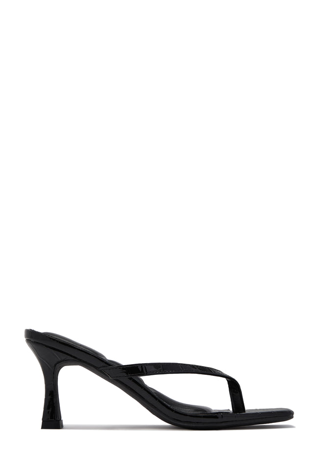 Load image into Gallery viewer, Angelie Mid Heel Thong Mules - Black Croc
