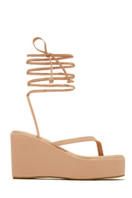 Load image into Gallery viewer, Nude Lace-Up Platform Sandals
