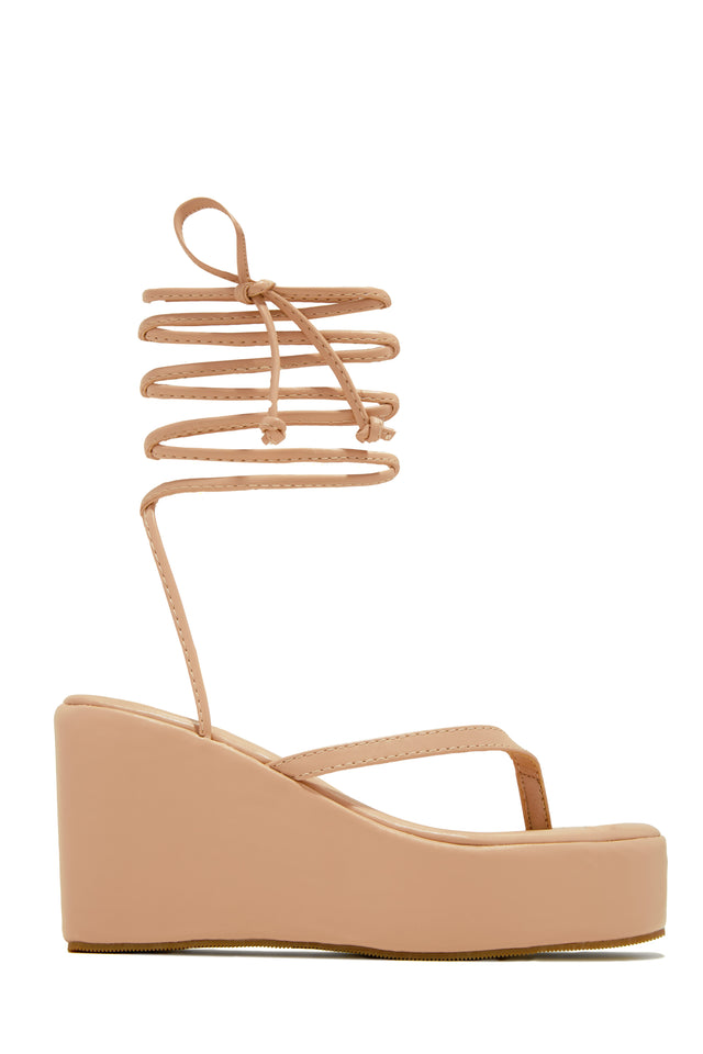 Load image into Gallery viewer, Nude Lace-Up Platform Sandals
