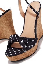 Load image into Gallery viewer, Monroe Polka Dot Cork Wedges - Black
