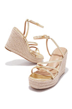 Load image into Gallery viewer, Lorena Strappy Espadrille Wedges - Gold
