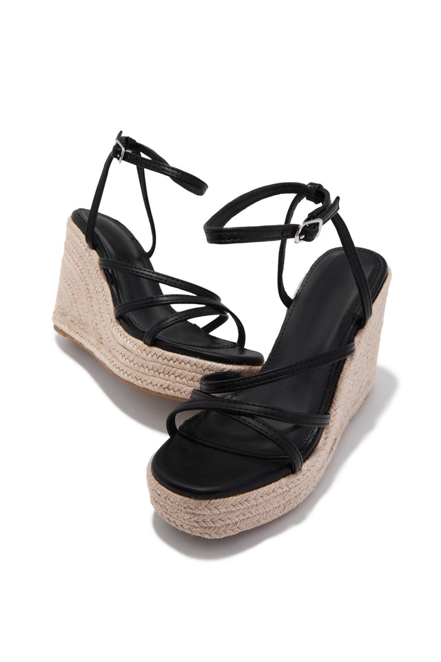 Load image into Gallery viewer, Lorena Strappy Espadrille Wedges - Black

