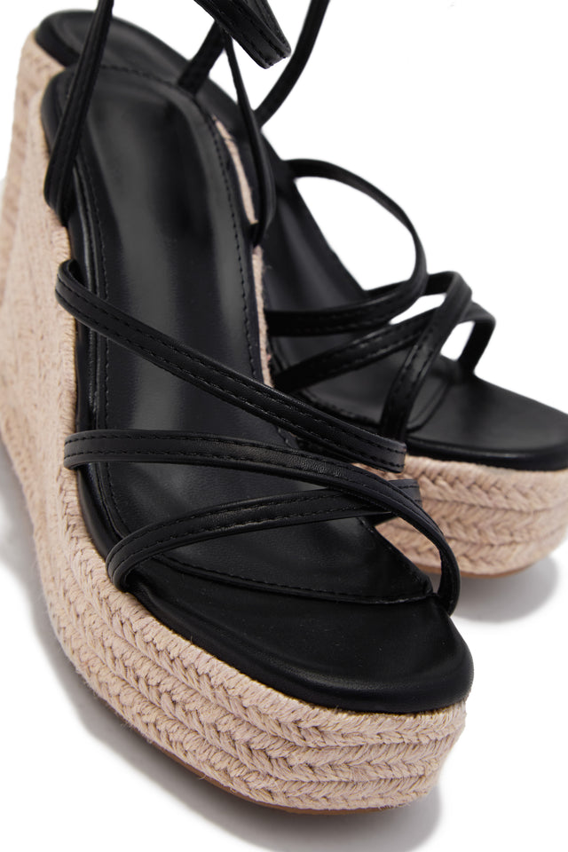 Load image into Gallery viewer, Lorena Strappy Espadrille Wedges - Black
