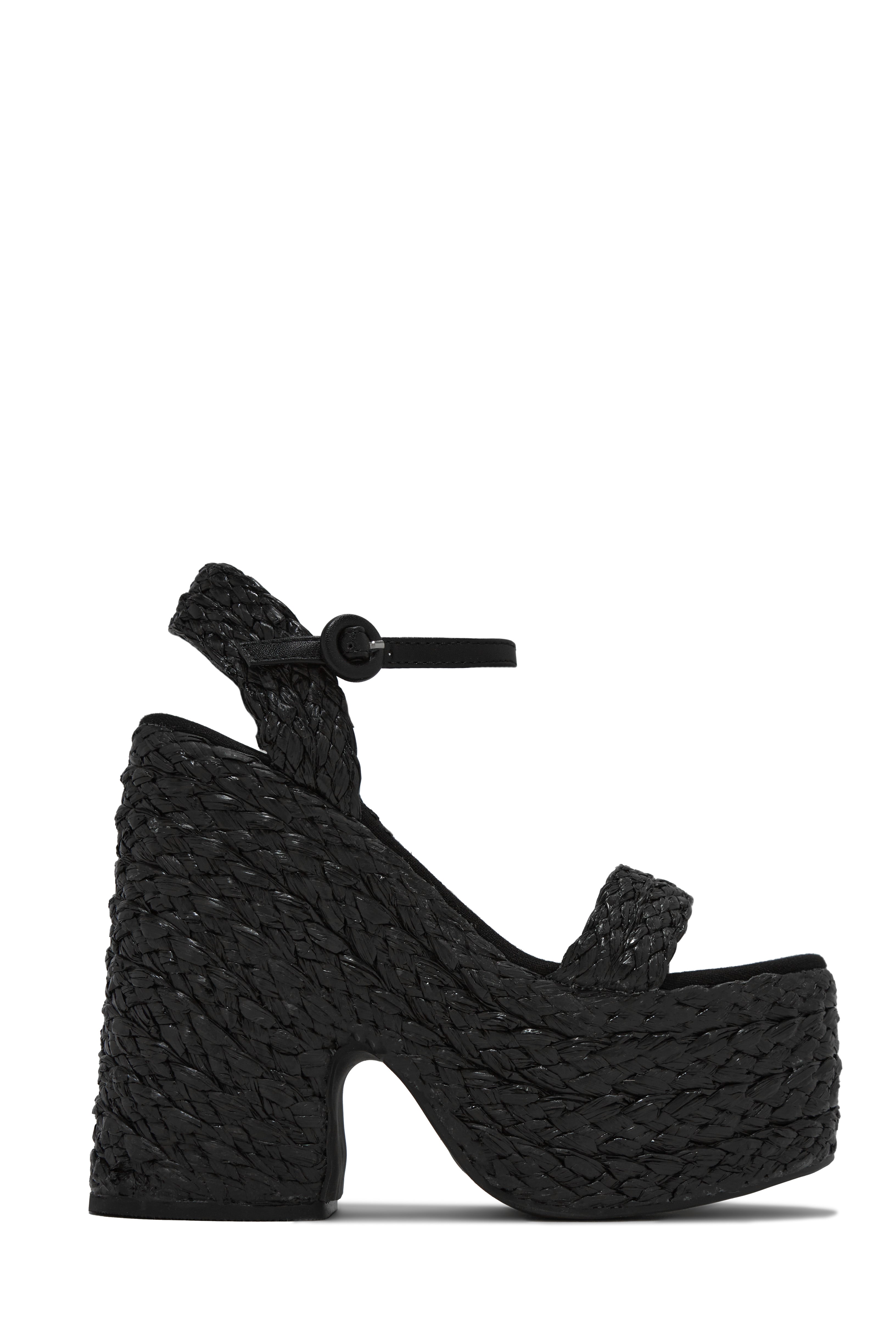 Miss Lola Tulum Streets Black Espadrille Platform Block Heels MISS LOLA