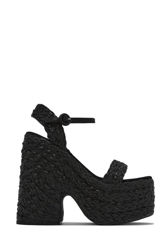 Load image into Gallery viewer, Black Raffia High Heel Platforms
