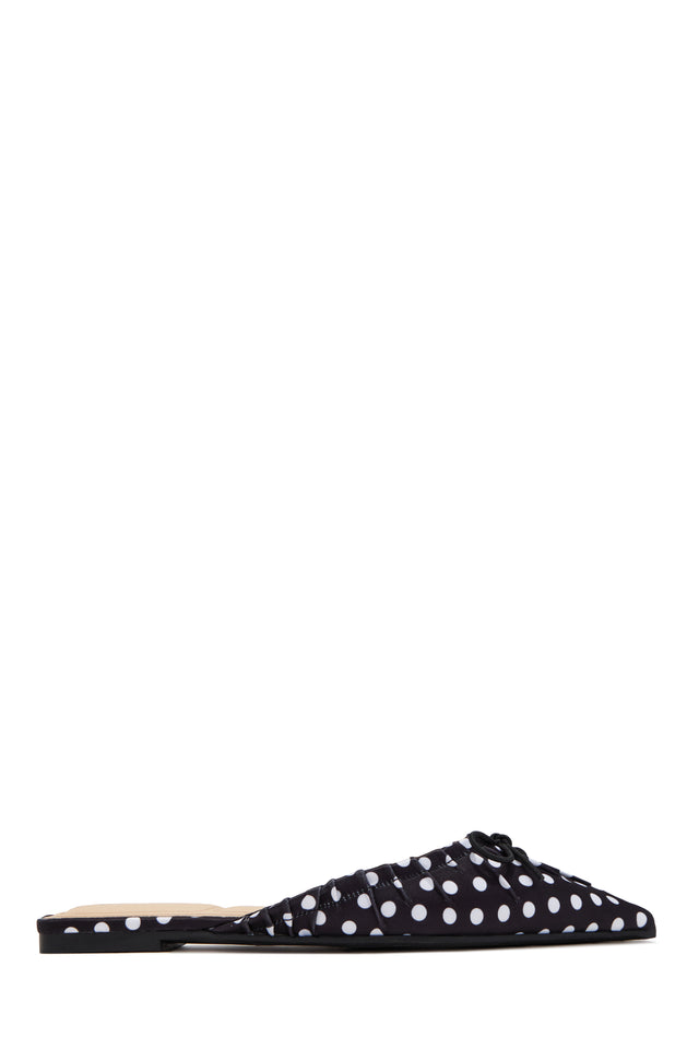 Load image into Gallery viewer, Darla Ruched Pointed Toe Flat Mules - Black Polka Dot
