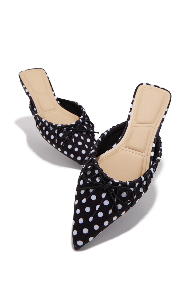 Load image into Gallery viewer, Darla Ruched Pointed Toe Flat Mules - Black Polka Dot
