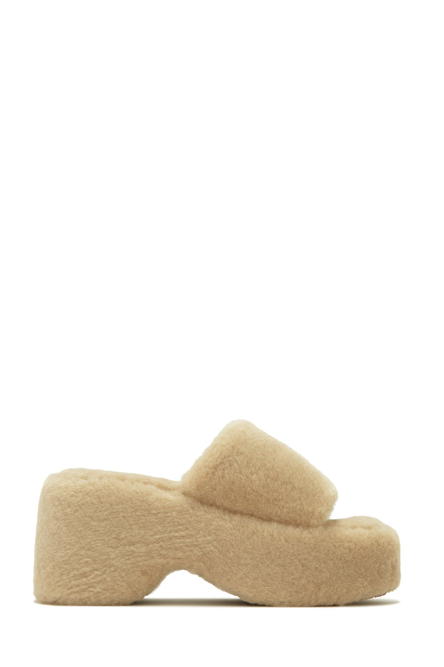 Load image into Gallery viewer, Faux Fur Beige Sandals
