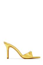 Load image into Gallery viewer, Gold Tone Slip On High Heel Mules
