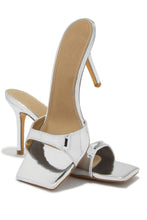 Load image into Gallery viewer, Metallic Silver Tone Slip On High Heel Mules
